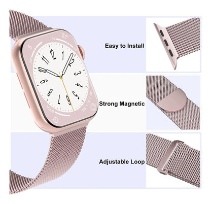 Pack 3 Correas Metálicas Malla Para Apple Watch 38-49mm Rosa Chicle | Negro | Plateado 3.8 Cm
