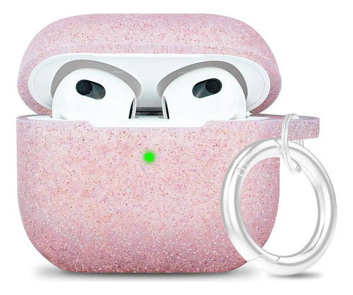 Funda De Silicona Glitter Para AirPods 3 Rosa Dorado