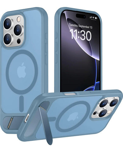 Funda Magnética Temdan Para iPhone 16 Pro Max Con Soporte Azul Claro