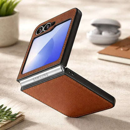 Funda De Cuero Vegano  Para Samsung Galaxy Z Flip 6/7 Fe Marrón