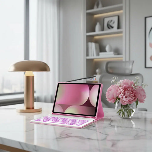 Funda Con Teclado Para Samsung Tab S10+/s9 Fe+/s9+/s8+/s7... Rosa