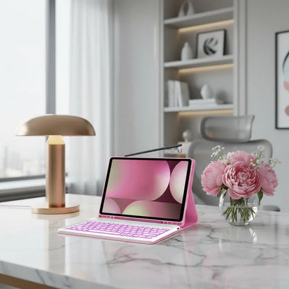 Funda Con Teclado Para Samsung Tab S10+/s9 Fe+/s9+/s8+/s7... Rosa