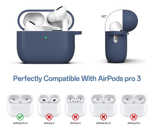 Funda De Silicona Para AirPods Pro 3 Con Llavero Azul Marino
