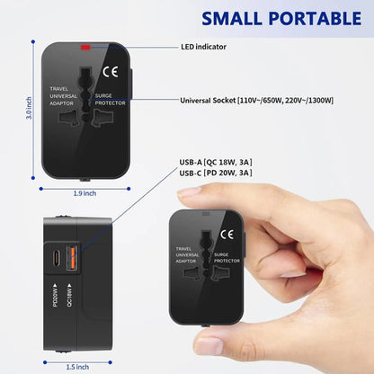 Adaptador De Viaje Universal Con Carga Rápida Usb-c Y Usb-a