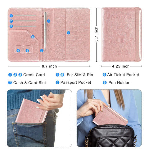 Acdream Rfid Blocking Passport Holder Travel Wallet, Rose... Dorado Oscuro