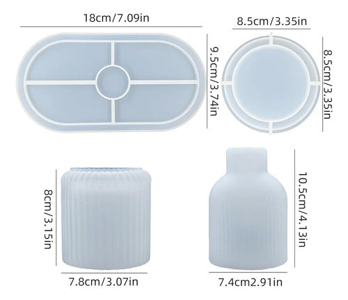 Molde De Silicona Para Resina O Concreto. Set Florero Blanco