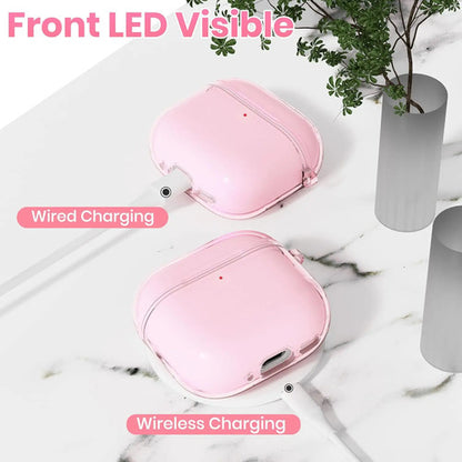 Funda Transparente Tpu Para AirPods 4 Con Llavero Rosa