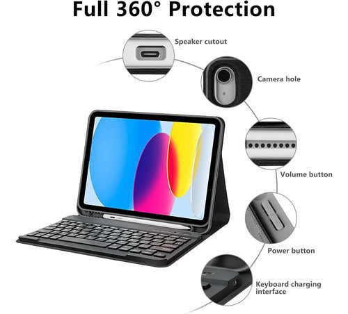 Funda Con Teclado Para iPad A16 10ma Y 11va Gen Negro