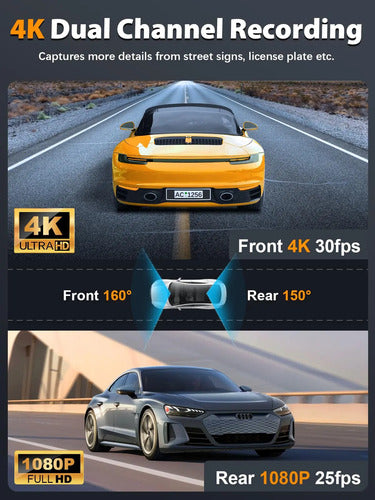Dashcam 4k De Doble Canal Con Wifi Y 64gb De Memoria