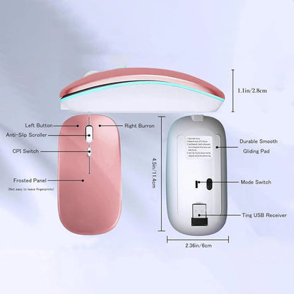 Mouse Inalámbrico Bluetooth Recargable Led Dual Mode Rosa