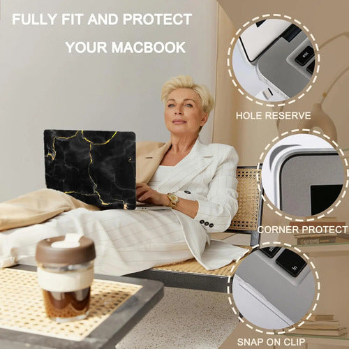 Funda Protectora Para Macbook Air 13.6  M2-m4 2022-2025 Negro