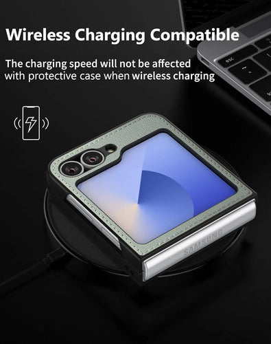 Funda De Cuero Vegano  Para Samsung Galaxy Z Flip 6/7 Fe Verde