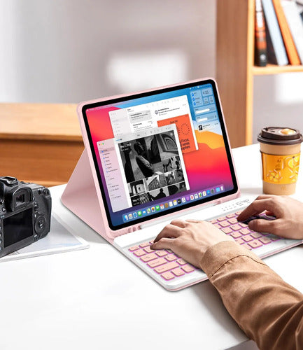Funda Con Teclado Para iPad Air Y iPad Pro Rosa