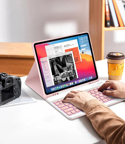 Funda Con Teclado Para iPad Air Y iPad Pro Rosa