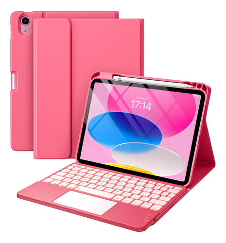 Funda Con Teclado Para iPad 11th/10th Gen, Retroiluminada Rosa