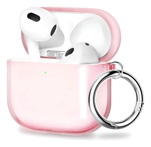 Funda Transparente Tpu Para AirPods 4 Con Llavero Rosa