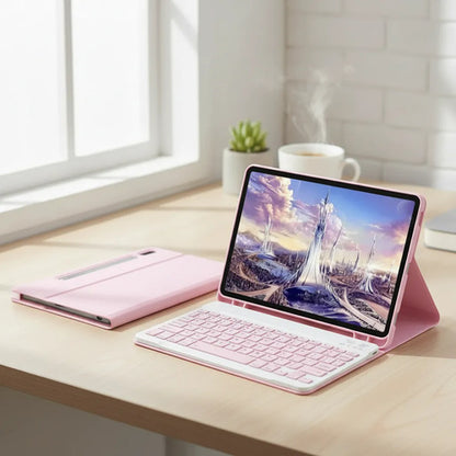 Funda Con Teclado Para Galaxy Tab A11 Y A9 De 8.7 Pulgadas Rosa