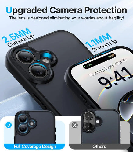 Funda Protectora Para iPhone 16, Antigolpes Negro