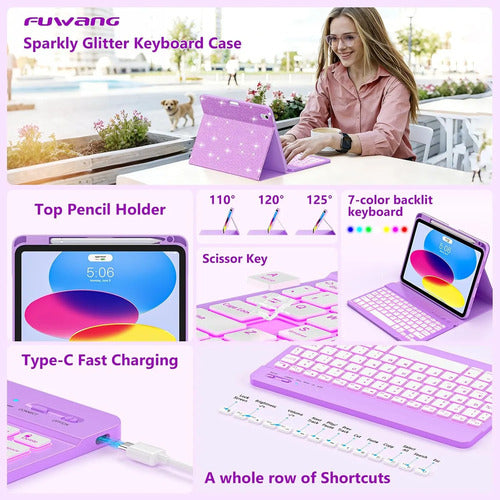 Funda Con Teclado Para iPad A16 11th 10th Gen Violeta