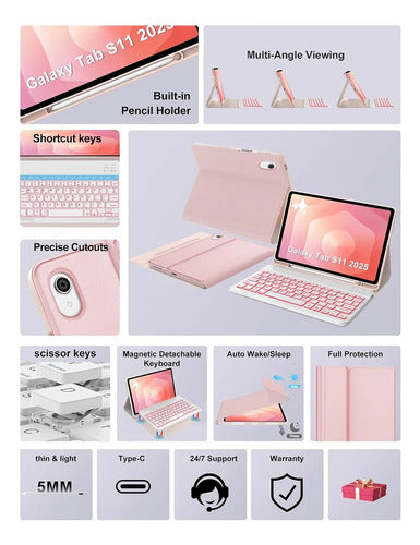 Funda Con Teclado Para Samsung Galaxy Tab S11 11' Rosa