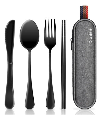 Set De Utensilios De Acero Inoxidable Para Viaje O Camping Negro