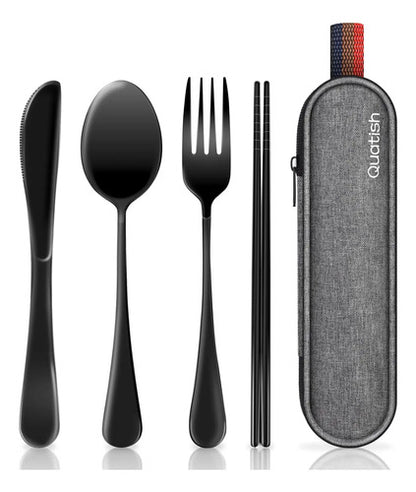 Set De Utensilios De Acero Inoxidable Para Viaje O Camping Negro