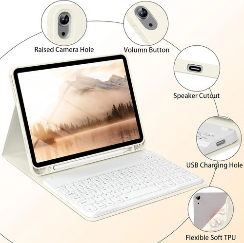Funda Con Teclado Para iPad Air Crema