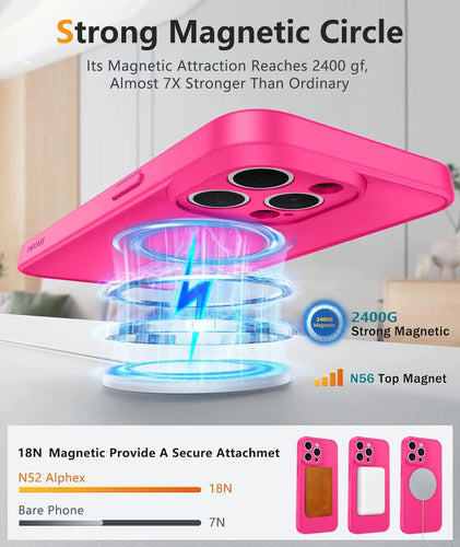 Funda Para iPhone 15 Pro Max: Funda Magnética Antigolpe Rosa Chicle