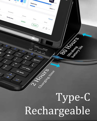 Funda Con Teclado Para iPad 9th Gen 2021 10.2'', Negro