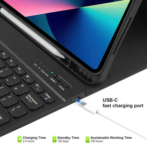 Funda Con Teclado Para iPad Air Y Pro Negro
